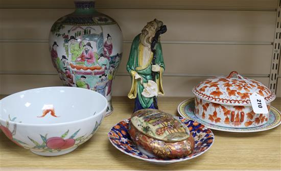 Seven pieces of Chinese porcelain including a vase, a lidded pot, dish etc tallest 30cm